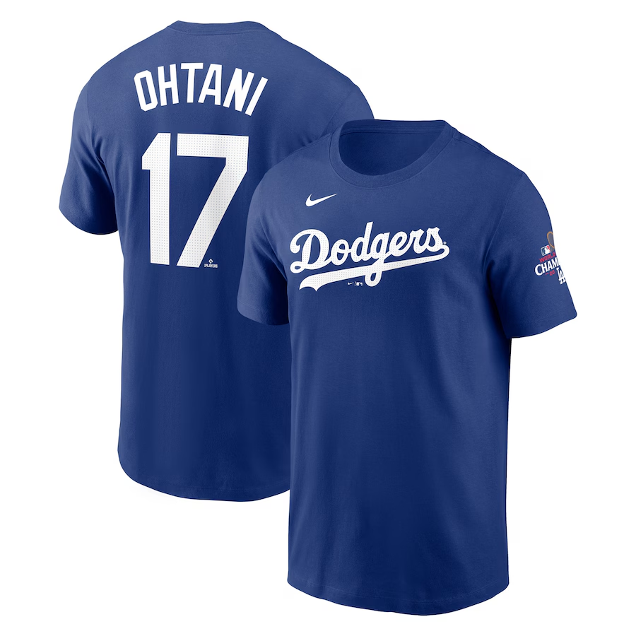 Men Los Angeles Dodgers 17 Ohtani 2024 MLB World Series Champions blue T shirts